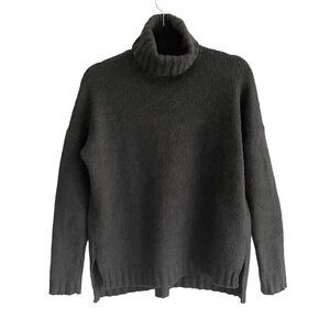 (SOLD) VINCE Wool Cashmere Silk Chunky Knit Turtleneck Sweater Dark Gray XS